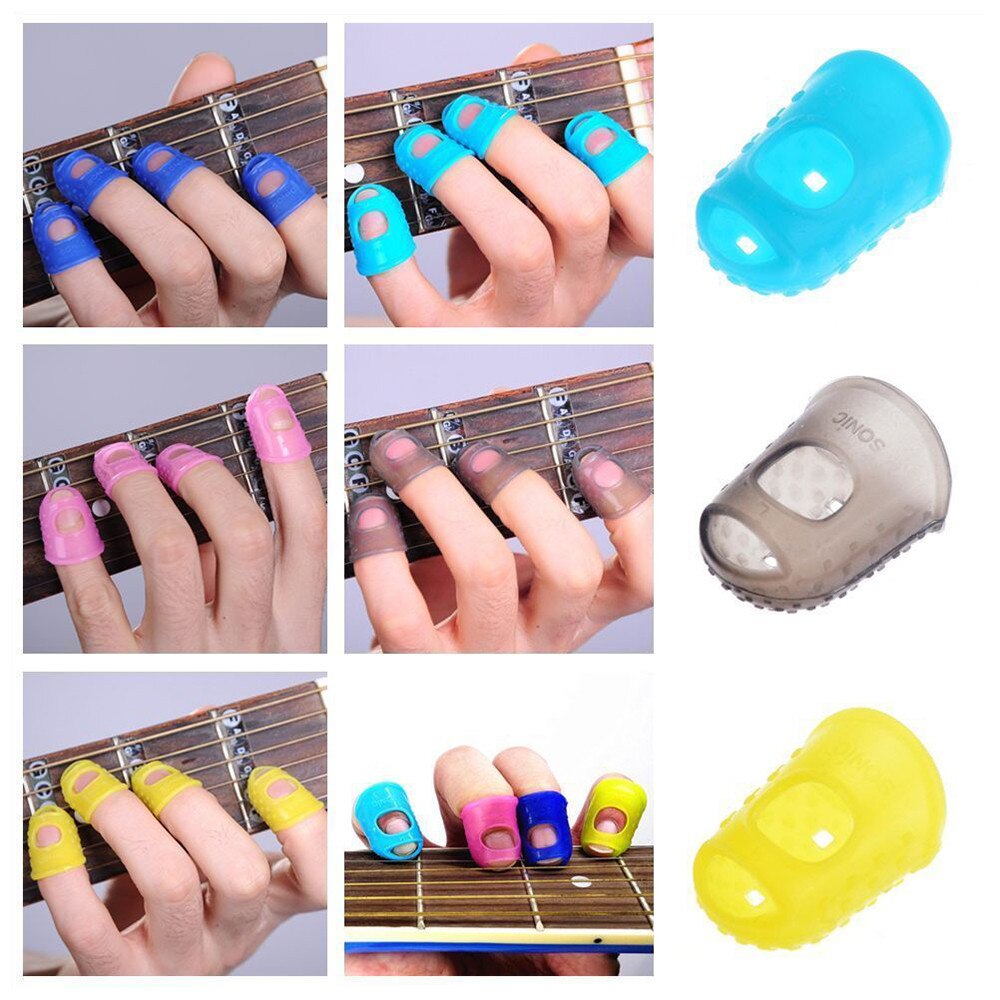 4 pièces Silicone guitare pouce basse doigt pics protecteur plectre échaudage protège-doigts annonce: Default Title