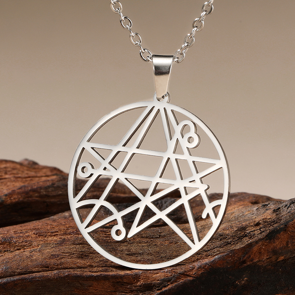 Dawapara Necronomicon Necklace Book of Dead Pendant Sigil of The Gateway Stainless Steel Talisman Jewelry: Steel color