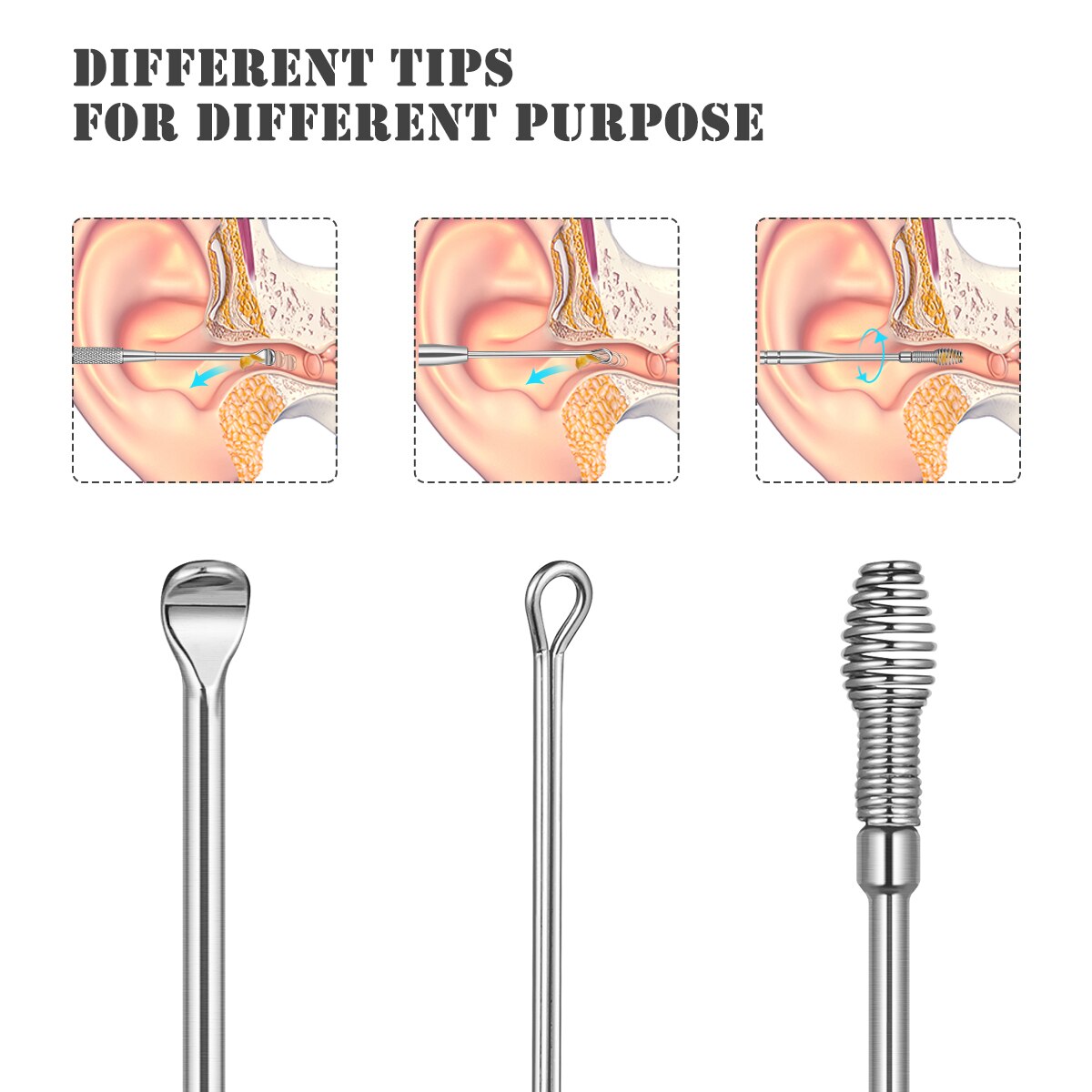 7pcs Ear Cleansing Ear Wax Removal Kit Multi-Functional Ear Pick Cleaner Kit Ear Cleansing Tool With A Cleaning Brush (Silver)