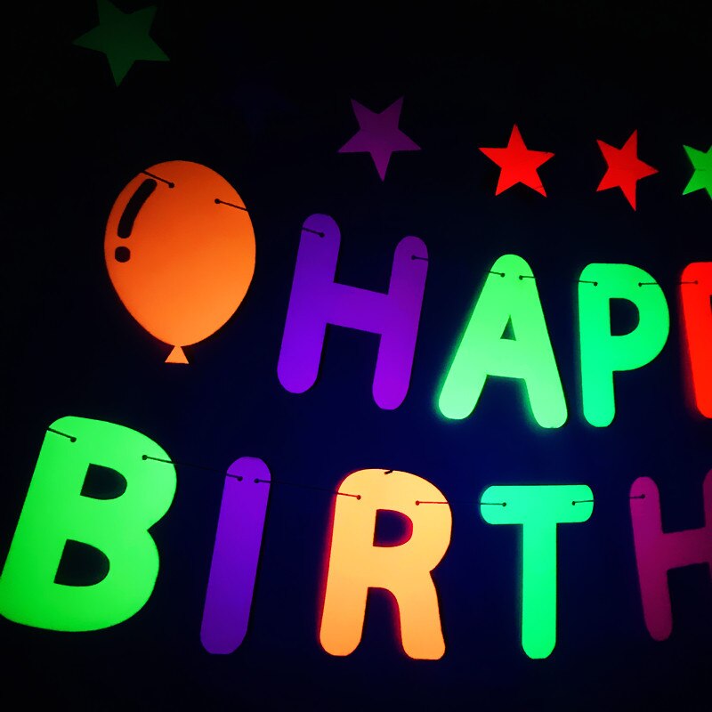 1Set Neon Happy Birthday Banner Stars Fluorescent Banners Party Backdrop Curtain DIY Balloon Arch Neon Glow Birthday Party Decor