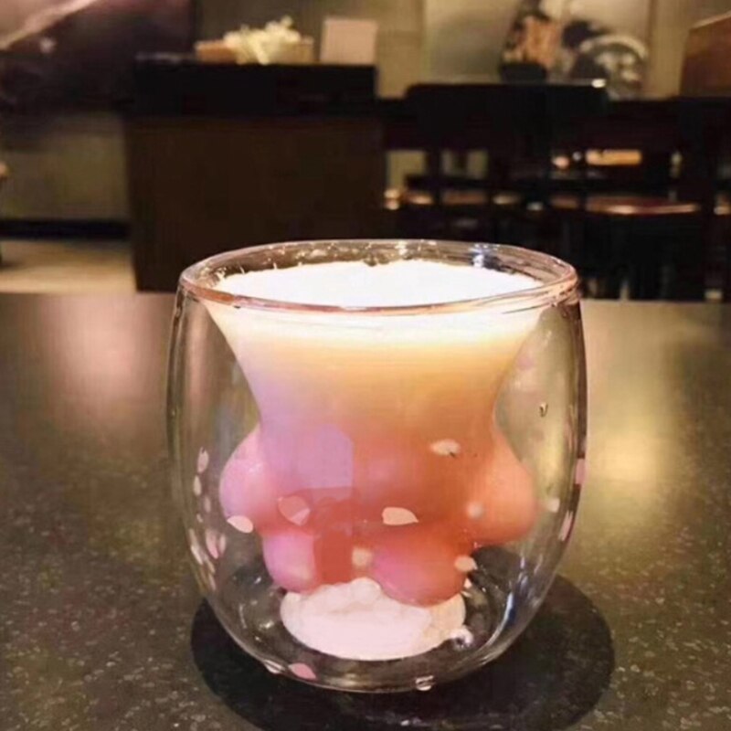 1 stuks hittebestendige dubbelwandige glazen kattenklauwbeker koffiemok handgemaakte dubbellaagse anti-verbranding melkbekers