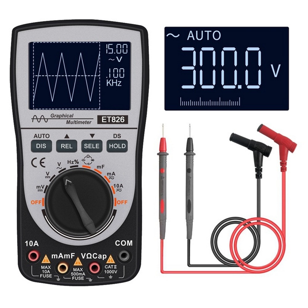 ET826 Digital Multimeter 2in1 Multimeter Oscilloscope Count 4000 Ranges HD Screen 200K Highspeed Intelligent Waveform Multimeter