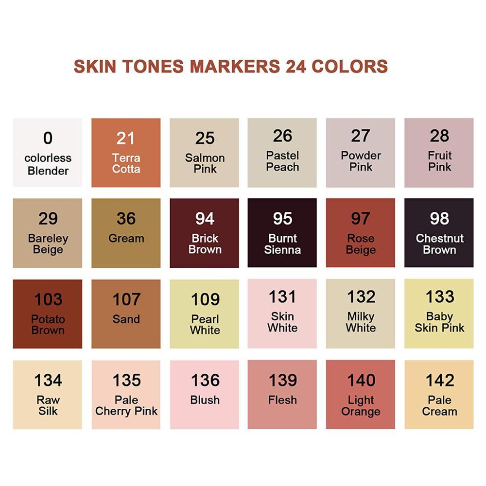 TOUCHFIVE 24 Colors Skin Tones Set Art Markers Pen Artist Dual Headed Alcohol Based Manga Brush Pen for Coloring
