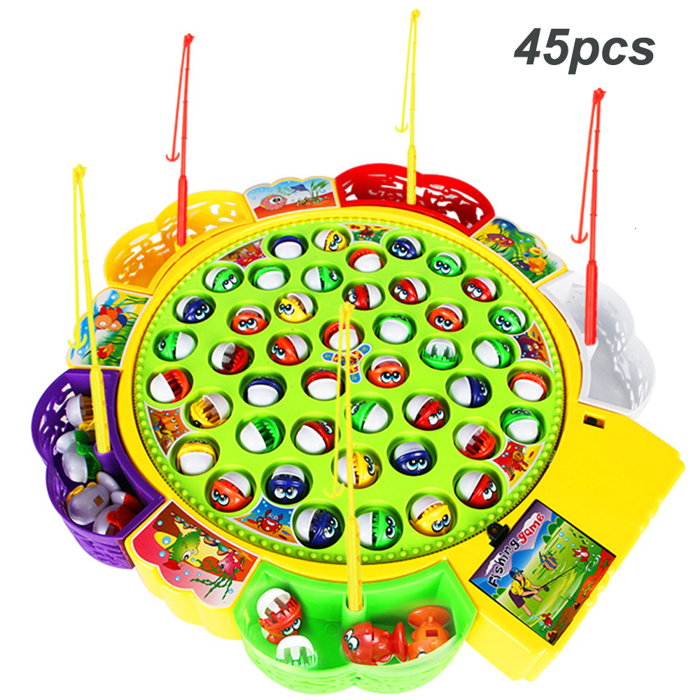 Children Magnet Fishing Toys Electric Rotating Fishing Game Set Musical Fish Plate Outdoor Sports Toys for Children