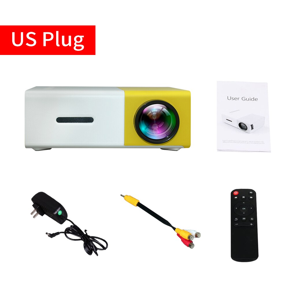 Yg300 led mini projetor pixels suporta 1080p usb de áudio portátil casa media player vídeo câmera do computador dispositivo projeção: Yellow US Plug