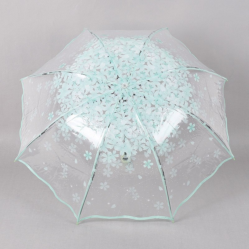 Nyligt kvinder gennemsigtig klar regn parasol foldning romantisk sakura kirsebærblomst paraplyer  te889: Lysegrøn