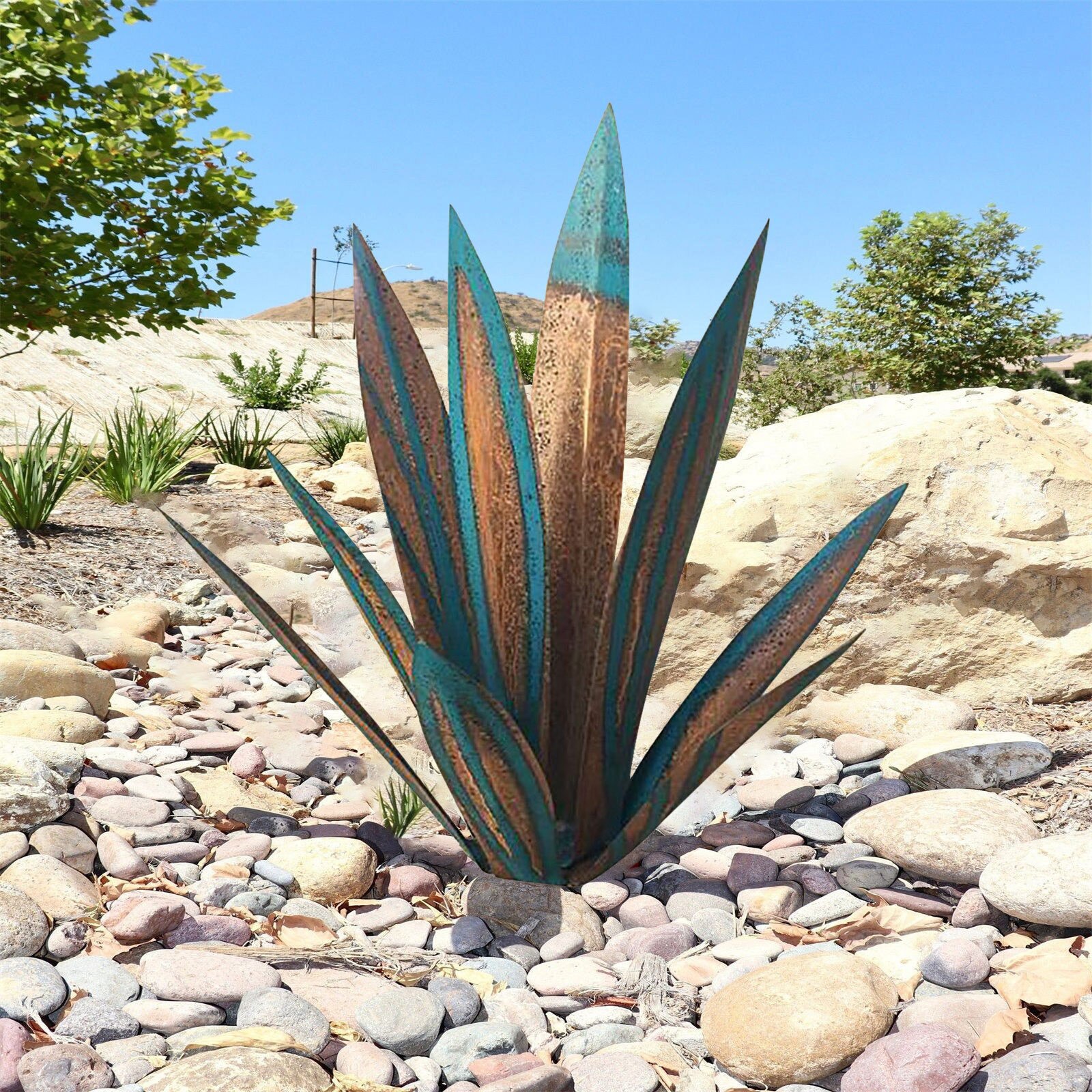 Nouvelle décoration de jardin en métal extérieur, 9 feuilles, Sculpture rustique, Art Tequila