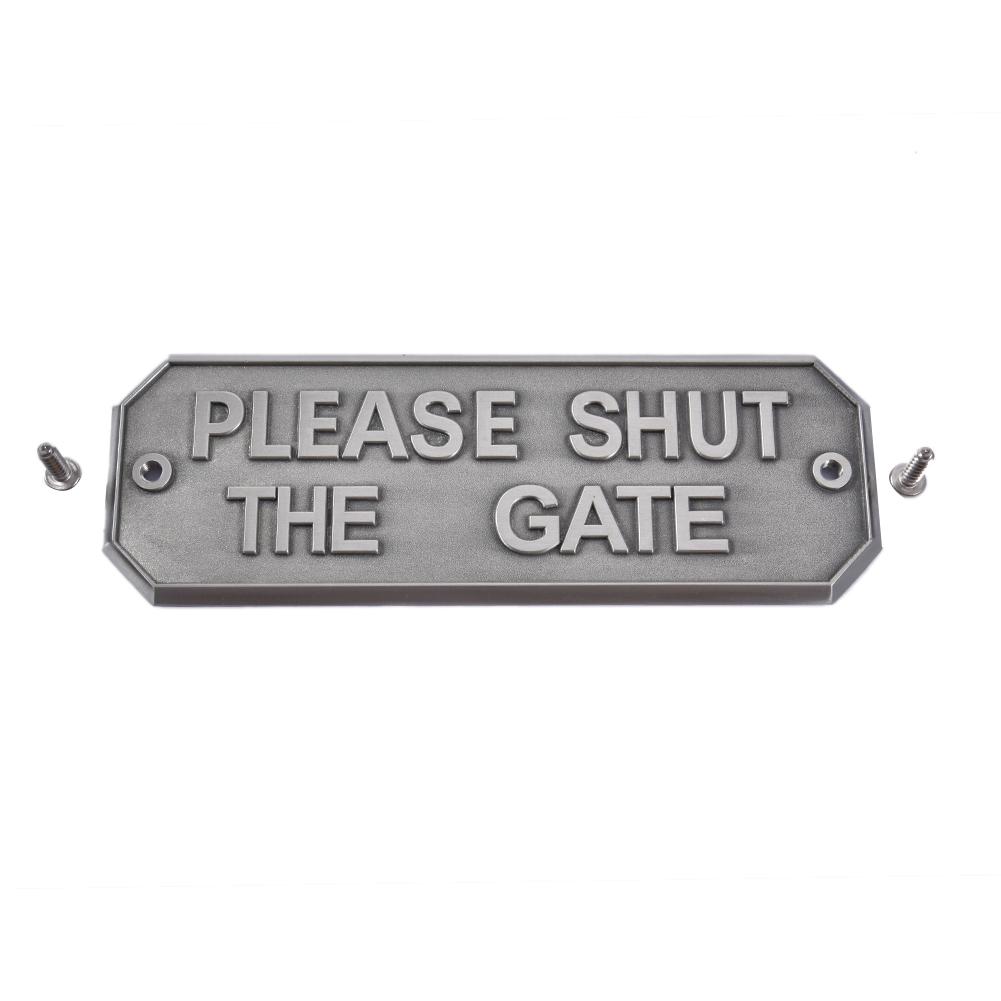 Hardware Gate Brass Door Sign Antique Brass Gardening Home Warning Sign - PLEASE SHUT THE GATE Home Door Decoration: B