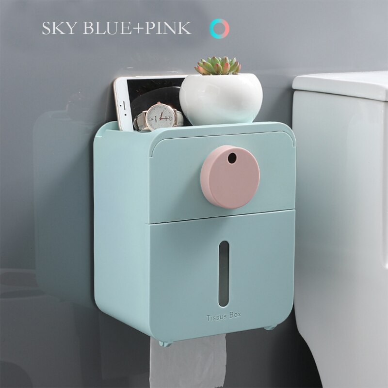 Distributeur mural de mouchoirs de salle de bains | Distributeur étanche de mouchoirs en papier multiplis, boîte de rangement de mouchoirs en papier avec tiroir: sky blue pink