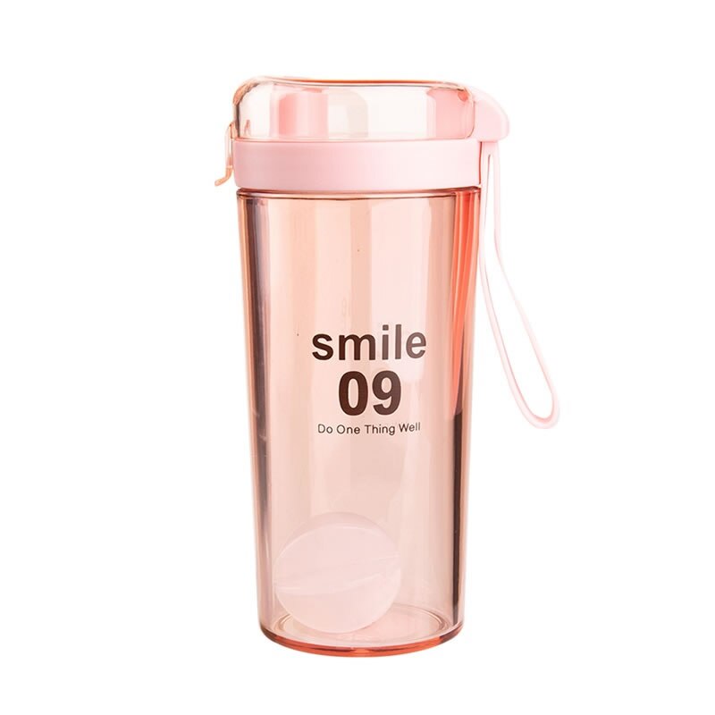 400ml rørende vannflaske plast lekkasjesikker kaffe melk te drikke vannkoker bærbar sport reise protein shaker drinkware: Rosa
