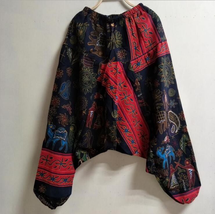 Pantalon femme sarouel Baggy imprimé décontracté Hippie Joggers pantalon croisé pantalon ample Aladdin lanterne jambe large coton lin pantalon Plus: 017