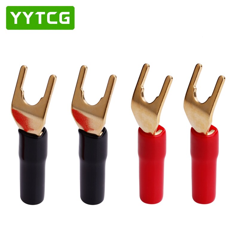 YYTCG 8 pièces en Cuivre plaqué Or Fiches Bananes U/Type Y de Connecteur Banane Connecteur de Fil De Haut-Parleur Avec Poignée En Plastique Ca