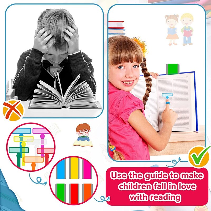 24 Reading Strips Include Finger Focus Highlighter 12 Pieces Guided Reading Highlight Strips 4 Pieces Rings for Children