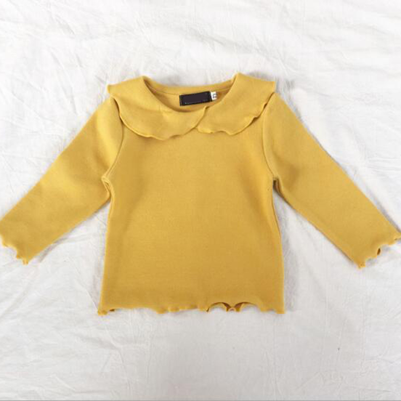 Bébé fille chemise printemps automne à volants Callor manches longues tricoté chemises princesse bébé Blouse filles vêtements enfant en bas âge de base: yellow / 18M