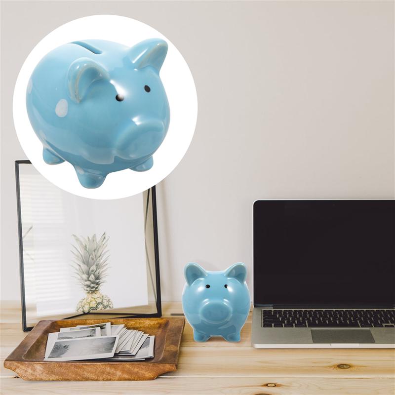 2pcs Cartoon Piggy Saving Pot Ceramic Coin Bank Lovely Kids Room Ornament