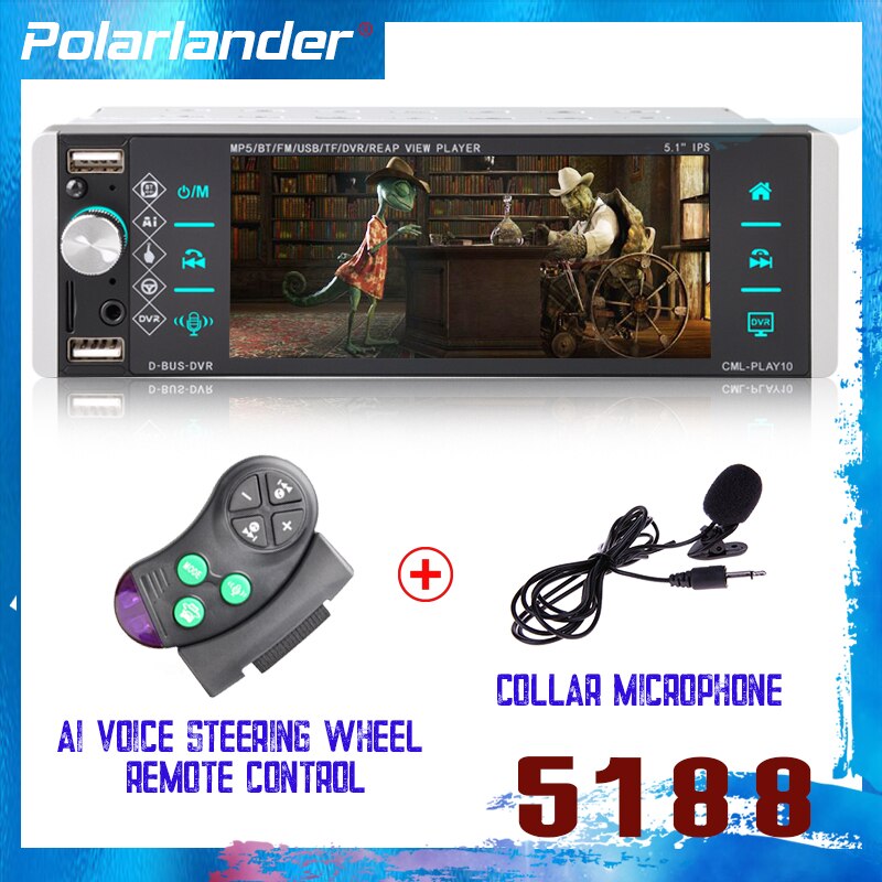 1din Mp5 Player Touch Car Radio Bidirectional Interconnection RDS AM FM 4-USB 5.1 Inches Support Android 10 Mirrorlink Bluetooth: 5188 with mic