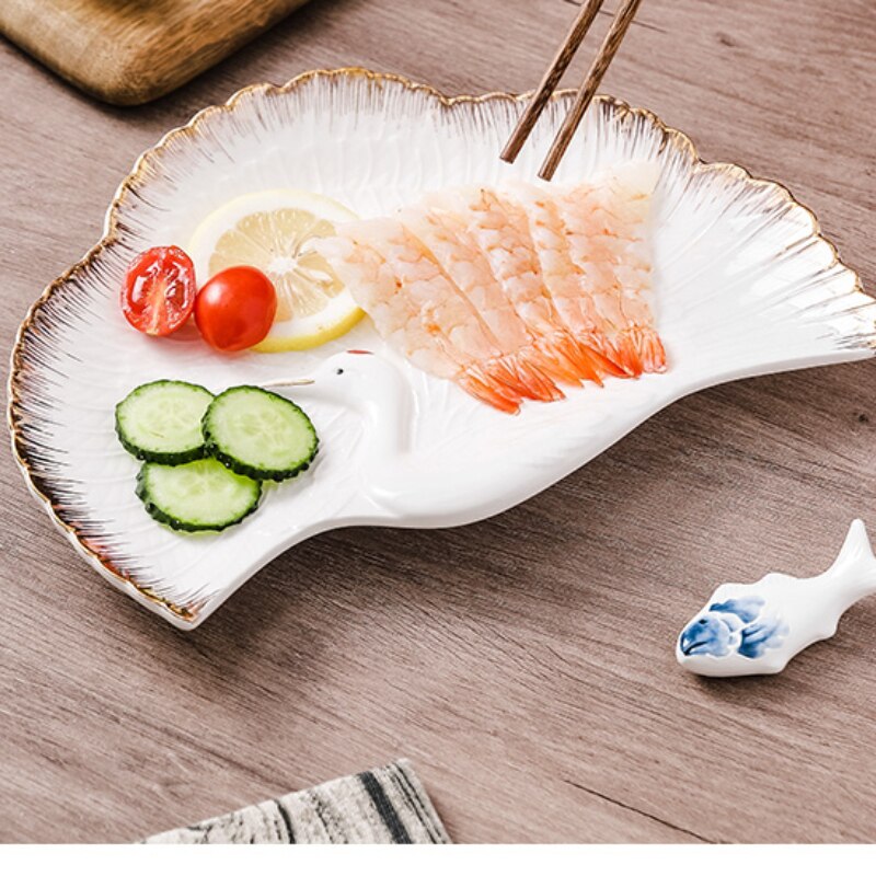 Ceramic Irregular Golden Crane Plate High-end Western Restaurant Steak Plate Sushi Sashimi Ceremony Tableware Kitchen Tableware