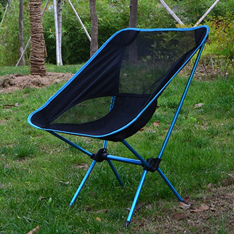 Letvægts udendørs kompakt lav ryg aluminium folde campingstol sammenfoldelig picnic stol sammenfoldelig fiske strand stol: Søblå