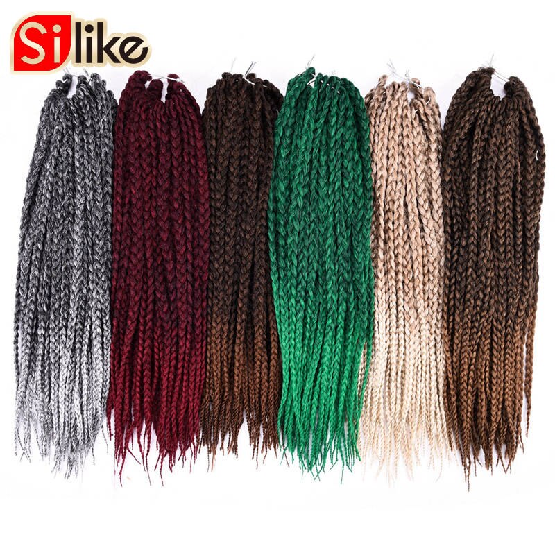 Silike-extensiones de cabello sintético degradado, de 3S caja pequeña, trenzas de ganchillo, 24 raíces, 18 ", Micro croché, peinados trenzados