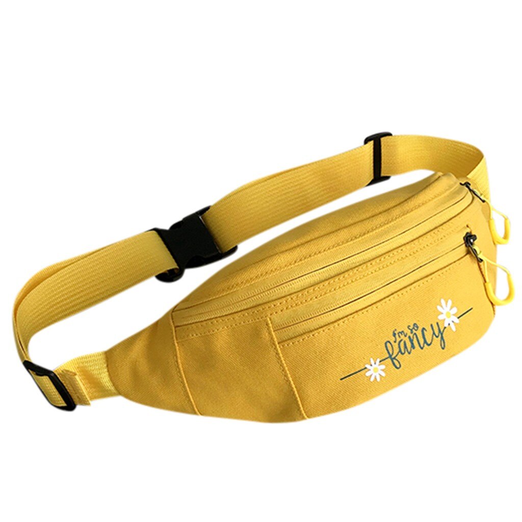 Women Canvas Fanny Pack Waist Bag student streetwear Trendy chest bag Solid Cute Pattern Belt bag nerka Purse Pouch pochete: Yellow