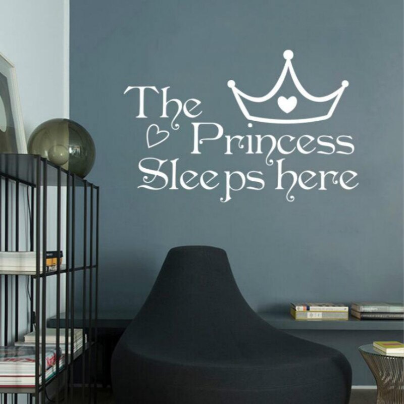 Muurstickers met de tekst 'de prinses slaapt hier' voor kinderkamers, slaapkamer, muurdecoratie, muurstickers, muurdecoratie-accessoires