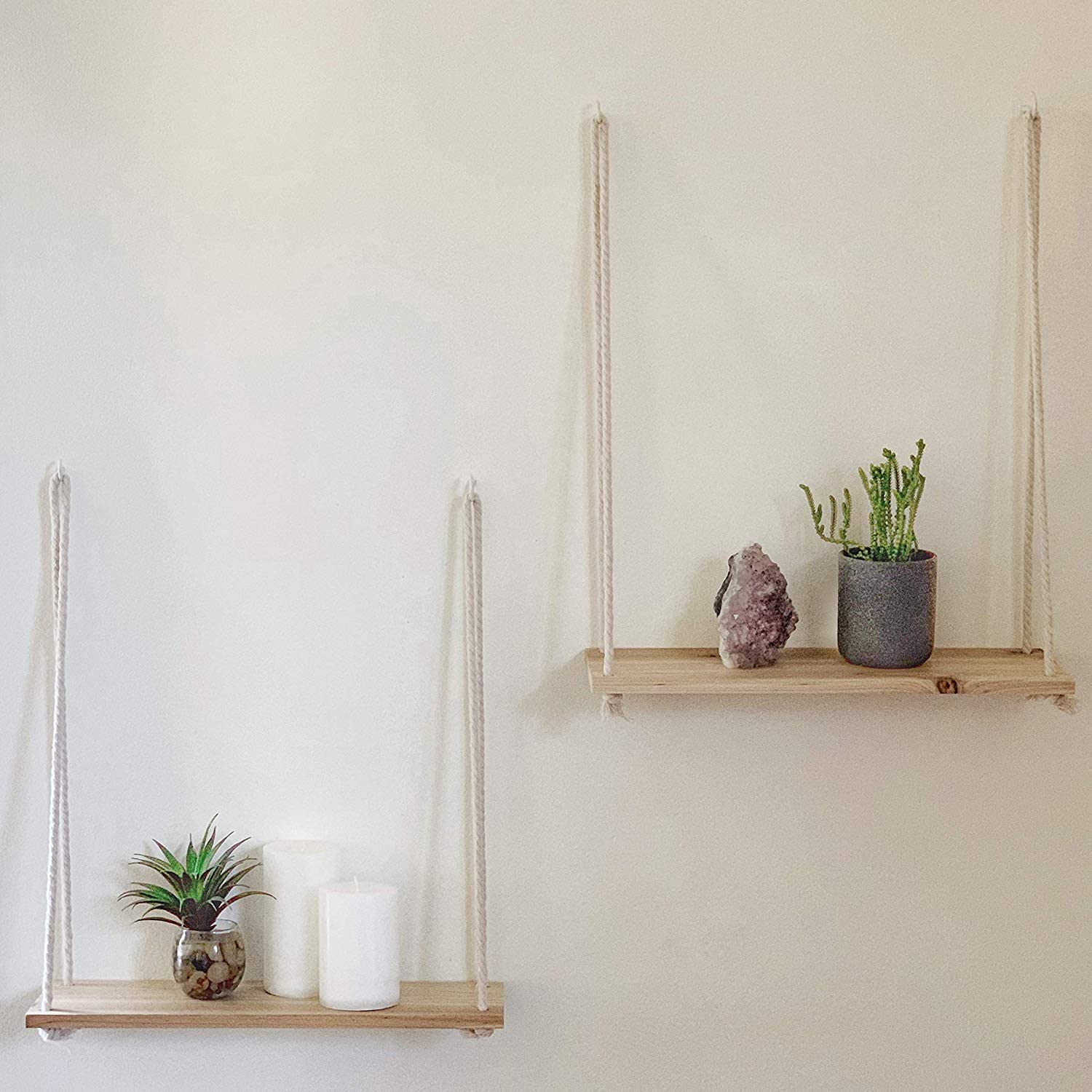Træ væg hængende hylde swing hængende reb vægmonterede flydende hylder plante blomsterpotte træ rack indendørs udendørs dekoration