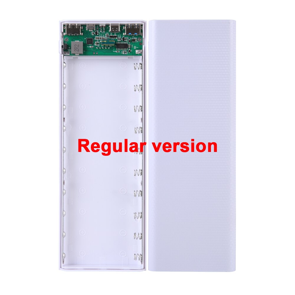 Micro Type C Dual USB Ports DIY Powerbank Case 10x18650 Battery LED Digital Display Power Bank Kit External Charge Box: Regular White