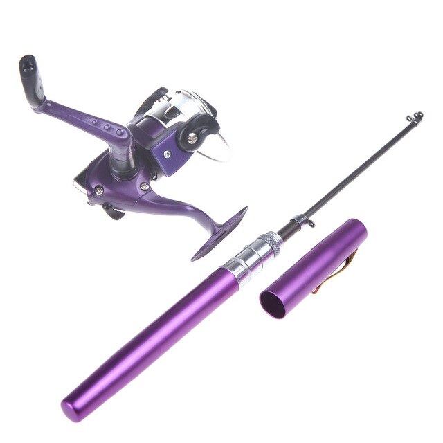 Mini Pen Appearance Fishing Rod Portable Rotating Wheel Fishing Rod 1 Piece Winter Outdoor Fishing Rod Fishing Accessories: Purple