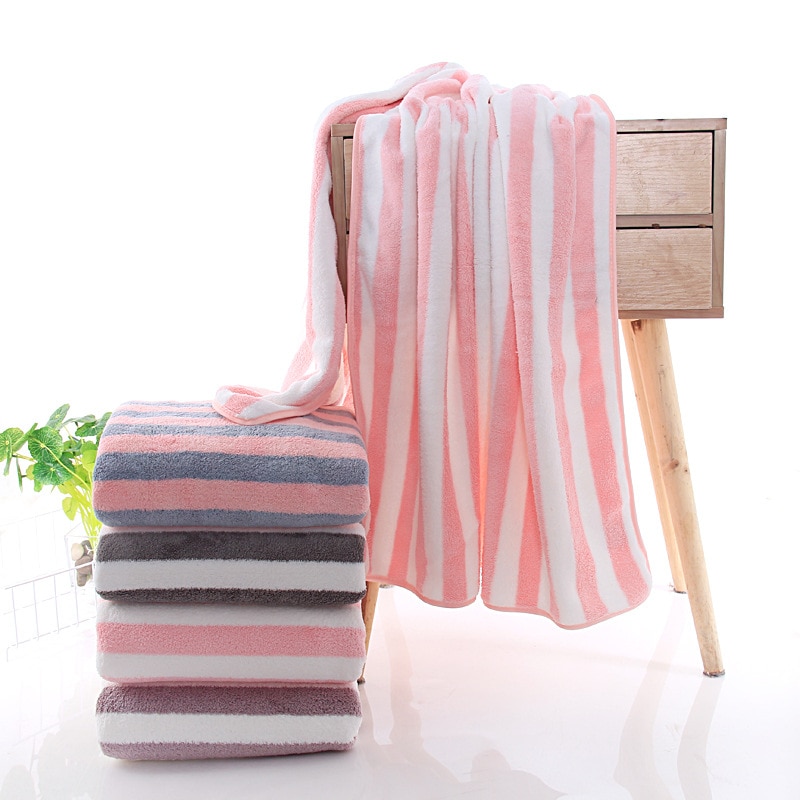 Shower Cap Towel Cotton Terry Beach Towels Super Absorbent Bath Towel for Adults Large Bathroom Body Spa Sports Stripe 140x70cm