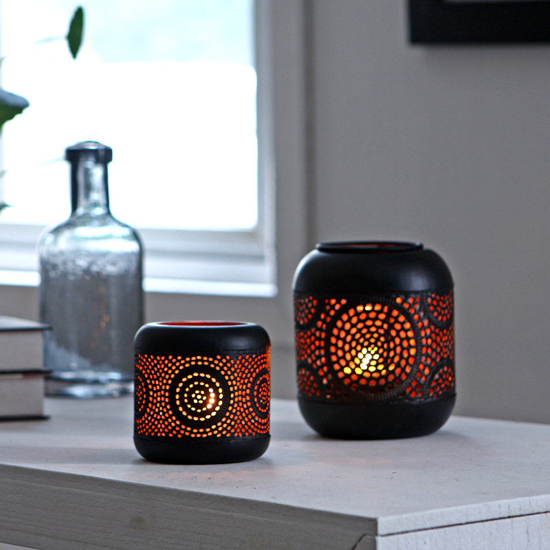 Vintage Marokkaanse Metalen Holle Kandelaar Woondecoratie Europese Thee Set Kaars Lantaarn Romantische Bruiloft Bar Kaarshouder