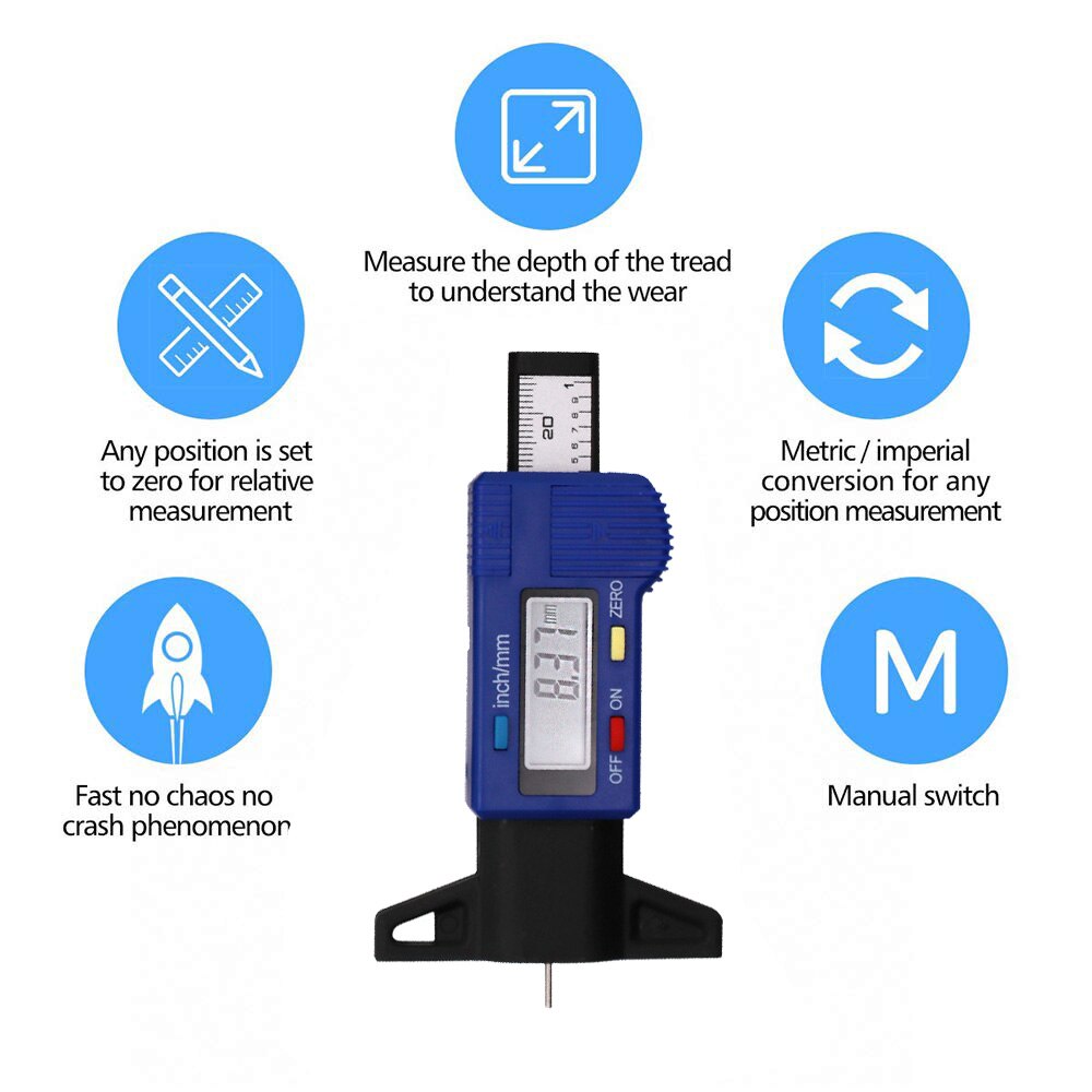 Tire Wear Detection Measuring Tool Digital Car Tyre Tire Tread Depth Gauge Meter Auto Caliper Thickness Gauges Tire Tools