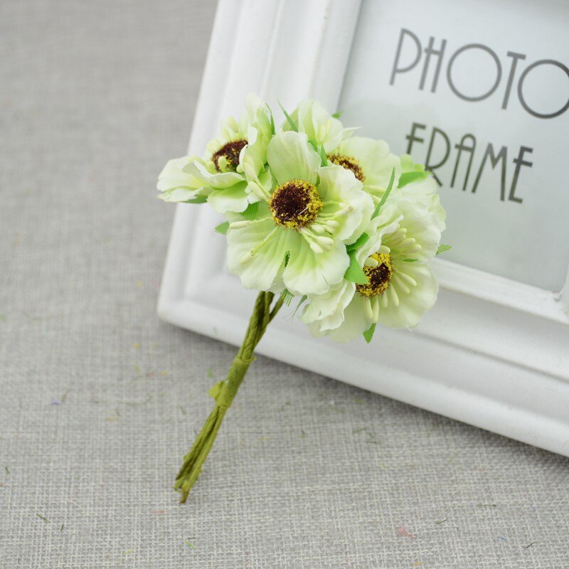 6 Stks/partij Cherry Blossom Kunstbloemen Trouwauto Vaas Voor Thuis Decoratie Bruid Boeket Handgemaakte Zijden Planten: white green