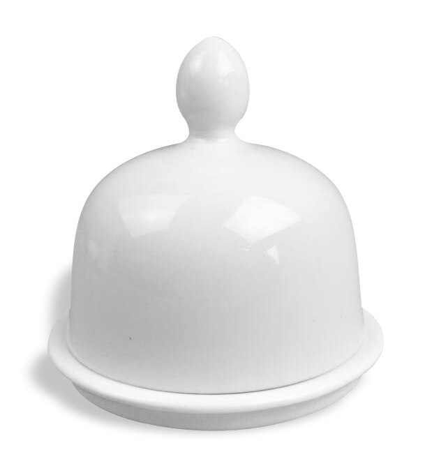 white ceramic round shape mini cute butter dish with lid 3.5 inch: 1set