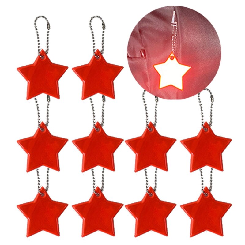 10Stck Art Sicherheit Reflektoren Schlüsselanhänger Stilvolle Reflektierende Sterne Getriebe Rucksäcke Kinderwagen Jacken Sicher Reflektor Keychain: Orange rot