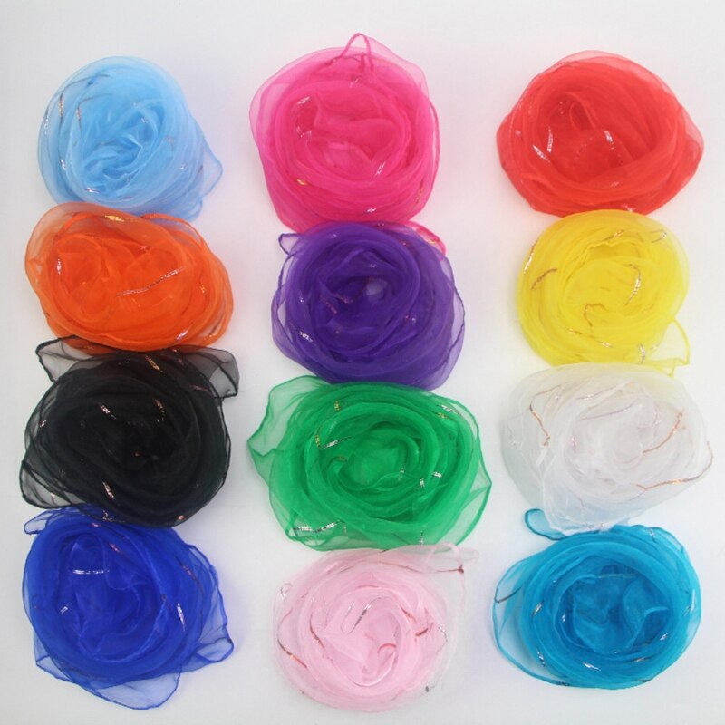 Pañuelos de baile de rendimiento de Kindergarten para niños, accesorios de pañuelo cuadrado para malabares de alambre dorado de Color caramelo brillante