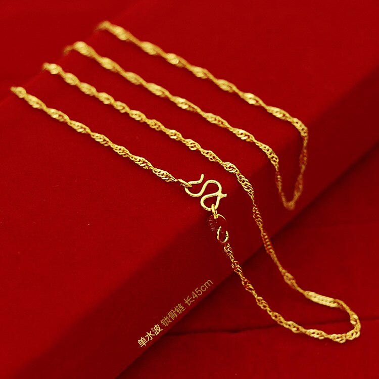 24K Gold-Filled Necklaces For Women 1-2mm Link Chain Necklace Fit Pendant Collier Femme Choker African Gold Jewelry: water wave