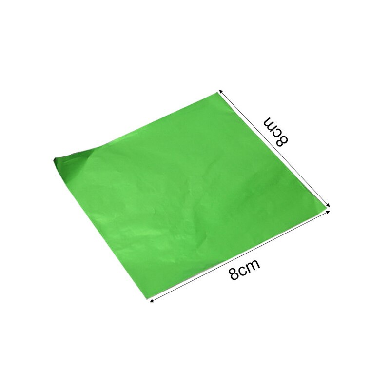 Junijour 100 st 8 x 8cm självmat aluminiumfolie papper choklad godis förpackning 10 färger fest födelsedag omslag folie pappersklistermärke: Grön