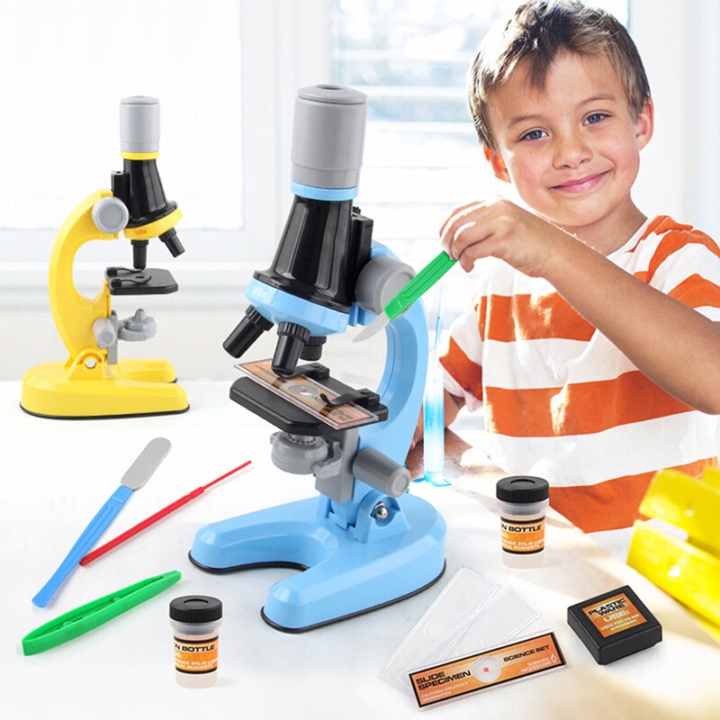 Children Biological Microscope Lab Science Education Microscope with LED Kit Adjustable Magnification Educational Equipment