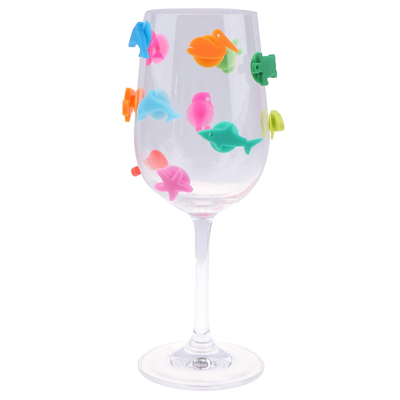 12 Stks/set Siliconen Marine Dieren Wijnglas Marker Drinkbeker Identifier Tag Borden Voor Party (Gemengde Kleuren)