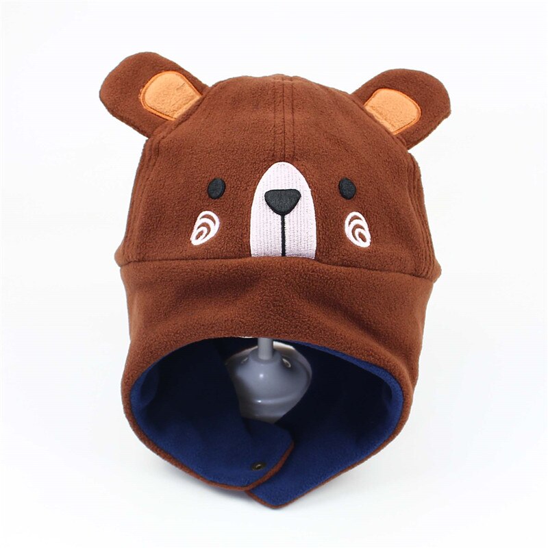 Gorro con solapa para la oreja para niña y niño, con patrón gorrito de lana de animales para niño y niña, accesorio cálido para esquiar, accesorios para bebés para exteriores: Brown