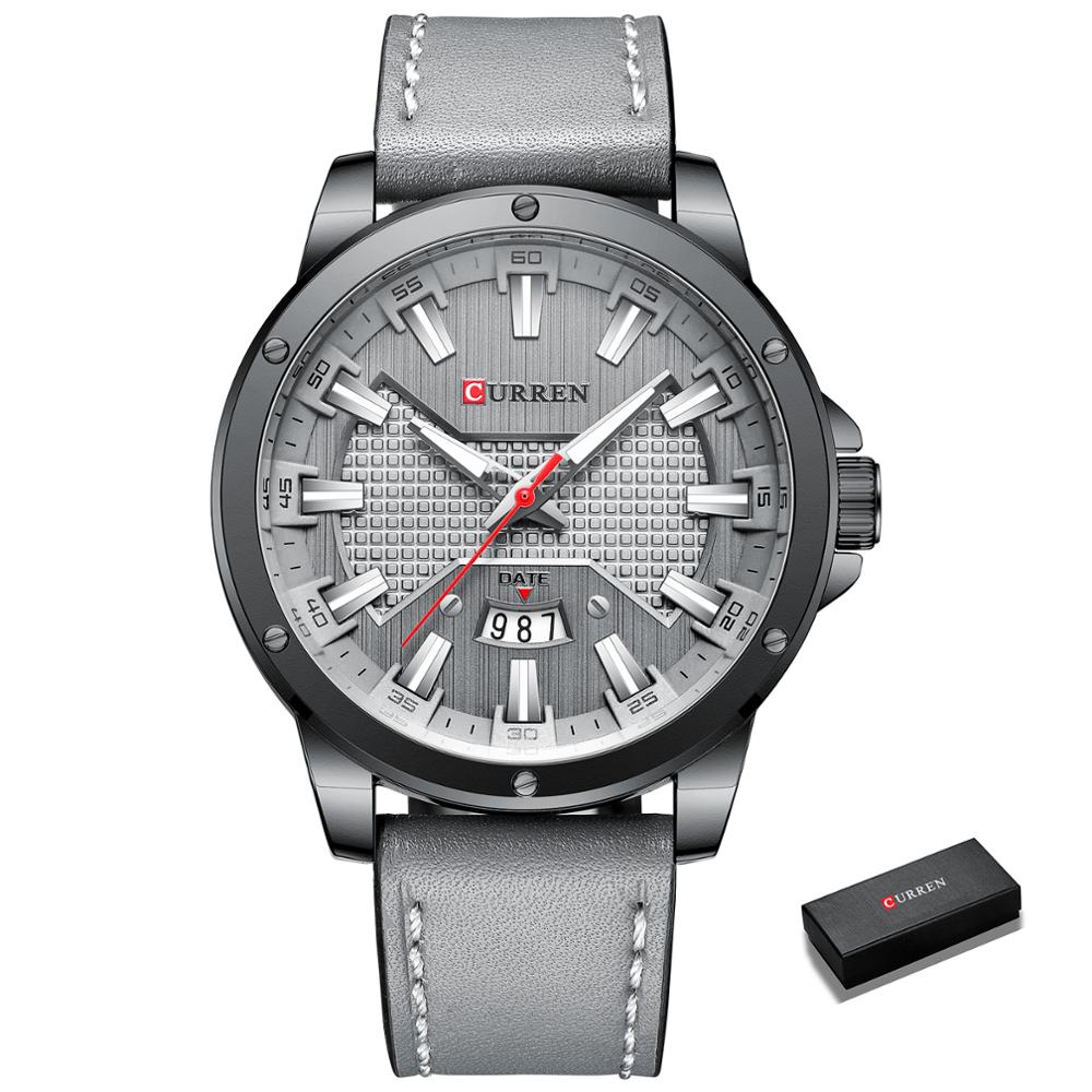 Curren quartz ur til mand læder armbåndsure casual ur med dato relogio masculino: Grå urkasse