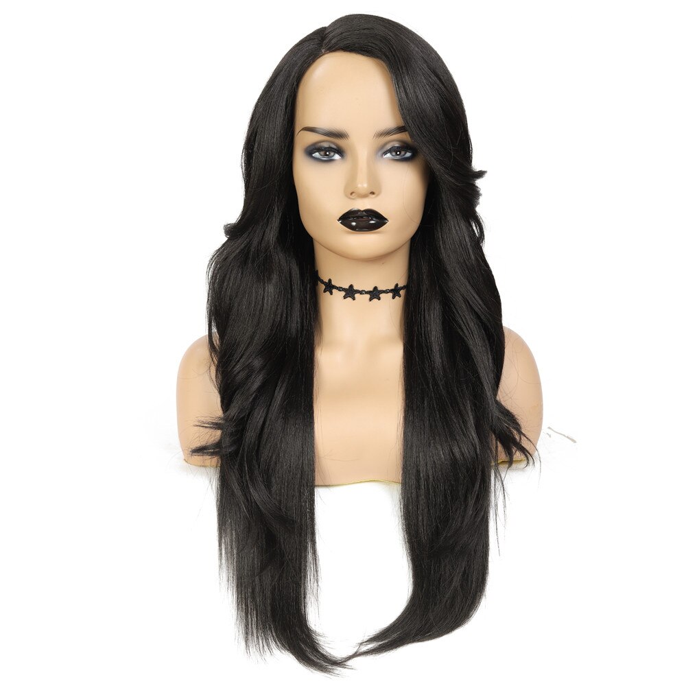 X-TRESS Split Color 2 Part Splice Wigs Black & Dark Red Heat Resistant Trendy Lace Front Synthetic Wig for White Women 26 Inches: 2