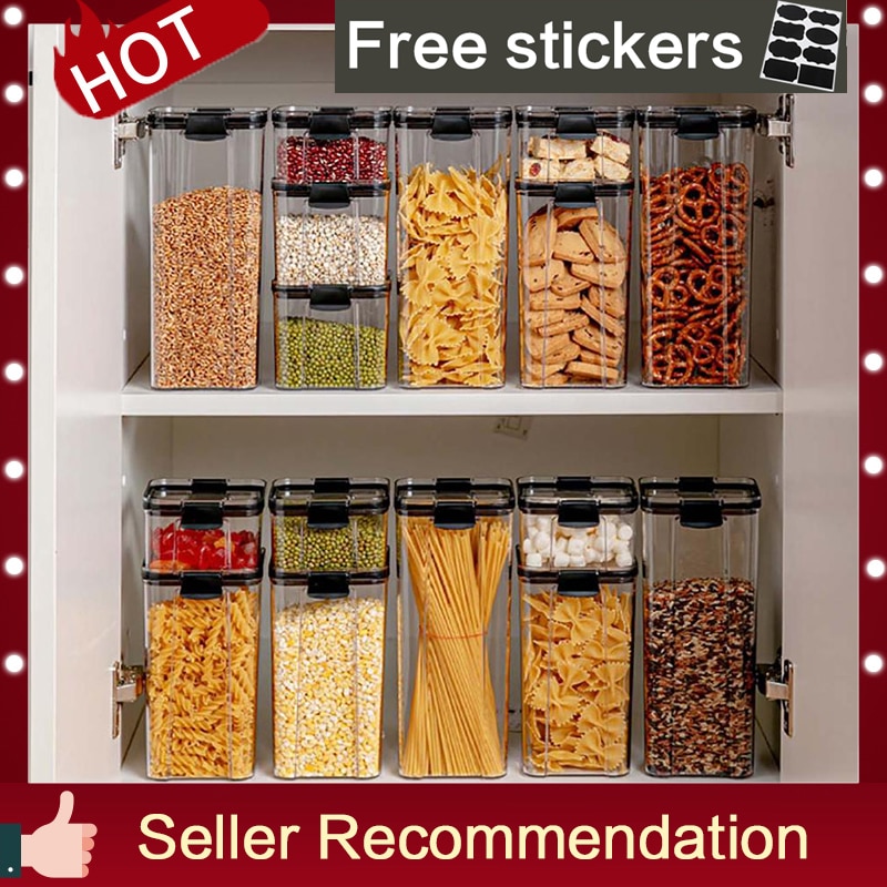 1800ml Dry Food Storage Box Food Containers Transparent Stackable Kitchen Spaghetti Noodles Sealed Tank Cans Organizers bottles