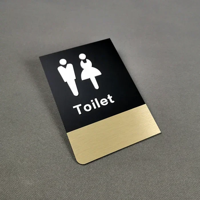 Letrero de puerta de doble cara para hombre y mujer, señal de recordatorio de baño montada en el lateral, señalización de inodoro para Hotel y WC: Borgoña