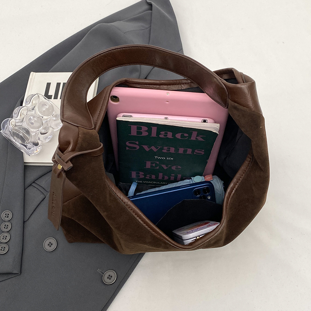 Dames suède schoudertas met magnetische sluiting, grote capaciteit, retro handtas voor werk en reizen