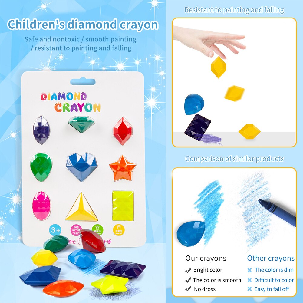 9 Colors Baby Kids Portable Non Toxic Crayon Set Drawing Educational Diamond Shape Painting Home School Washable Art Supplies