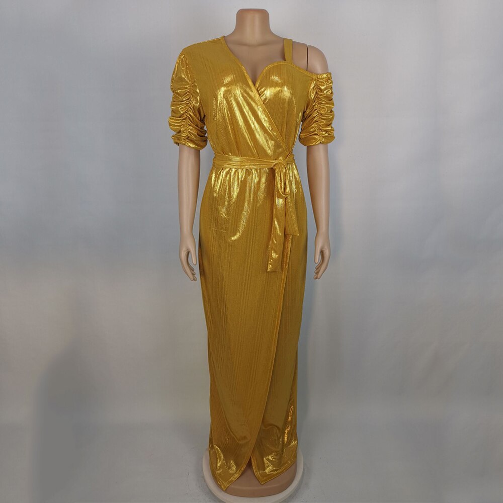 MD Split Sexy Dresses For Women Party African Glitter Gold Maxi Dress Party Gown Slim Dashiki Ladies Clothing European: XXXL