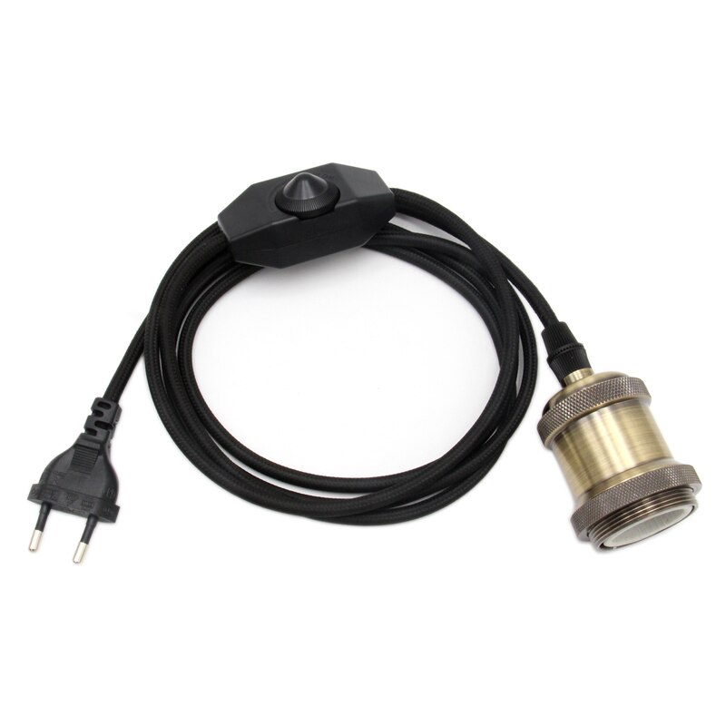 220 V AC cordon d'alimentation EU prise variateur interrupteur avec E27 rétro support de lampe ampoule vis prise 2 m cordon