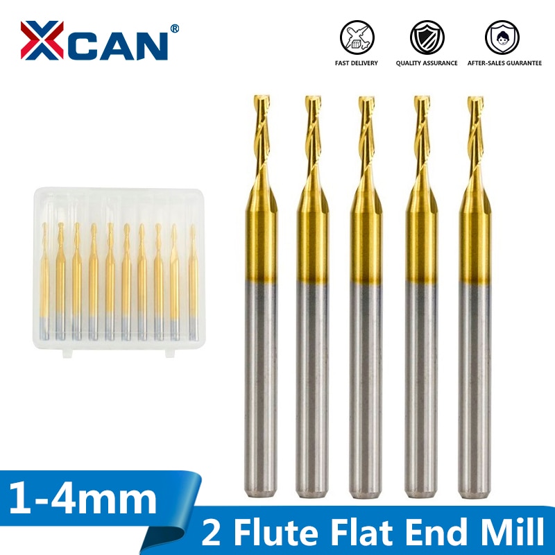 XCAN 10pcs 1mm Tungsten Carbide Flat End Mills 3.175 shank CNC Router Bit for Wood/Plastic Cut 2 Flute Spiral End Mill