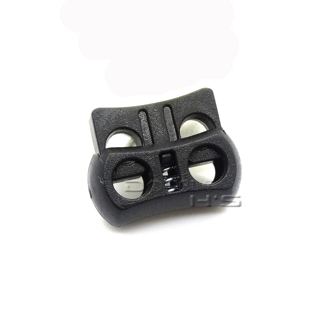 20 stks/partij 2 Gaten Cord Lock Toggle Stopper Plastic toggle clip Zwart 15mm * 20mm * 7.5mm